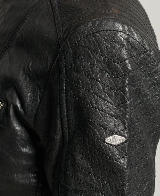 jaqueta clássica de corrida de couro mulheres preto roupas Superdry 2208H5410