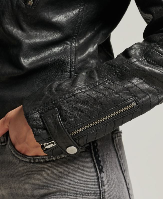 jaqueta clássica de corrida de couro mulheres preto roupas Superdry 2208H5410