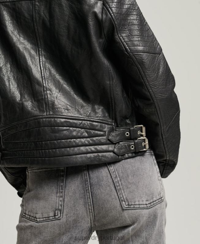 jaqueta clássica de corrida de couro mulheres preto roupas Superdry 2208H5410