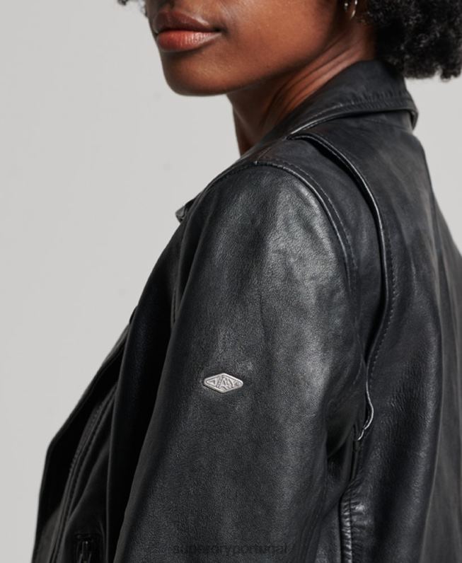 jaqueta clássica de motociclista de couro mulheres preto roupas Superdry 2208H3627