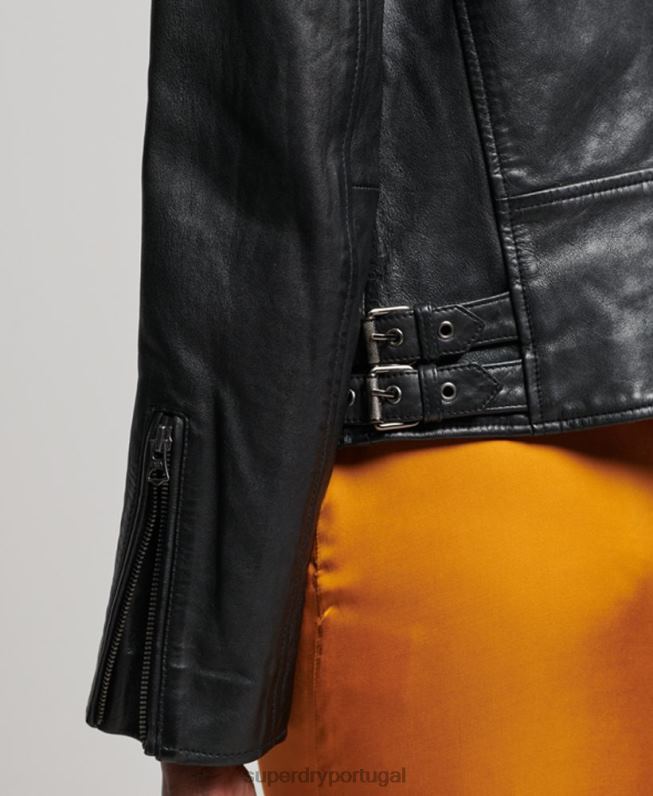 jaqueta clássica de motociclista de couro mulheres preto roupas Superdry 2208H3627