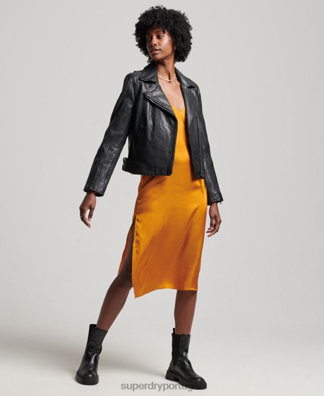 jaqueta clássica de motociclista de couro mulheres preto roupas Superdry 2208H3627