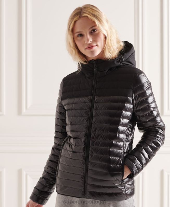 jaqueta contrastante studios mulheres preto roupas Superdry 2208H5710