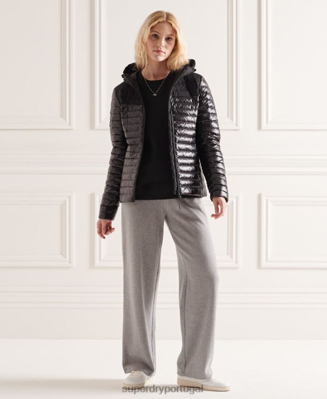 jaqueta contrastante studios mulheres preto roupas Superdry 2208H5710