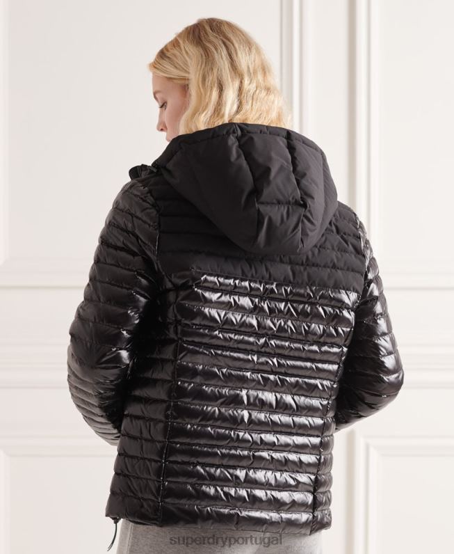 jaqueta contrastante studios mulheres preto roupas Superdry 2208H5710