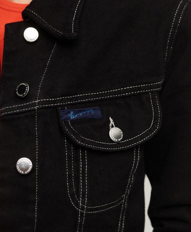 jaqueta cortada para trabalho mulheres preto roupas Superdry 2208H2126