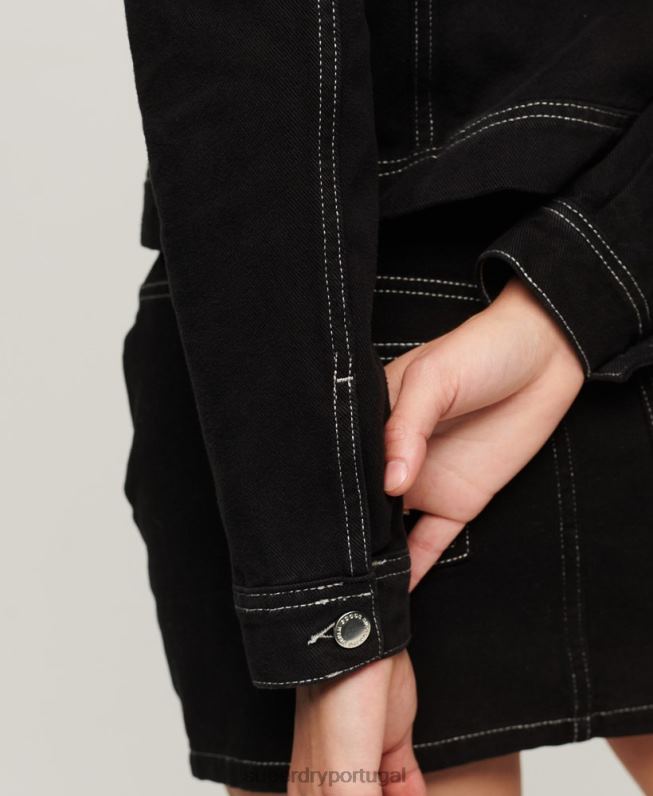 jaqueta cortada para trabalho mulheres preto roupas Superdry 2208H2126