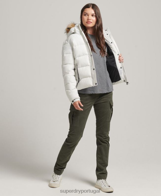 jaqueta curta com capuz de camada média mulheres branco roupas Superdry 2208H3670