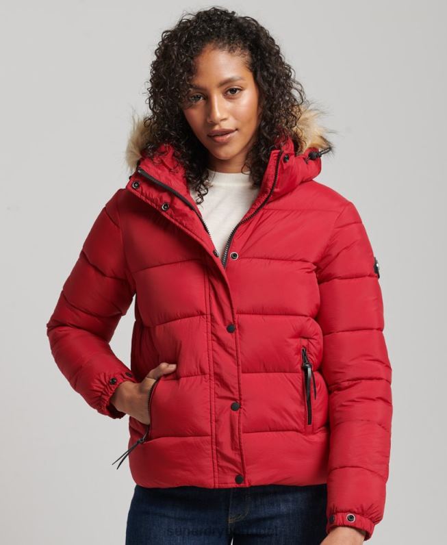 jaqueta curta com capuz de camada média mulheres vermelho roupas Superdry 2208H3632