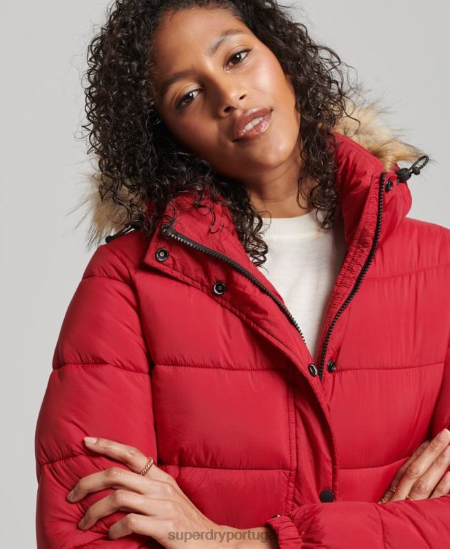 jaqueta curta com capuz de camada média mulheres vermelho roupas Superdry 2208H3632