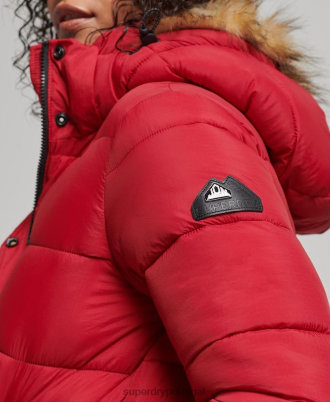 jaqueta curta com capuz de camada média mulheres vermelho roupas Superdry 2208H3632