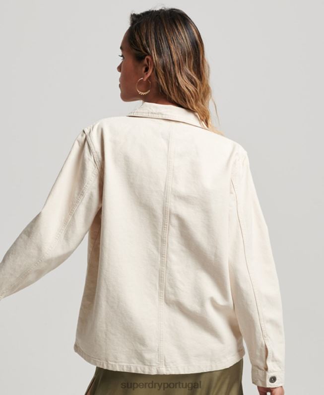 jaqueta de algodão orgânico vintage chore mulheres creme roupas Superdry 2208H1970