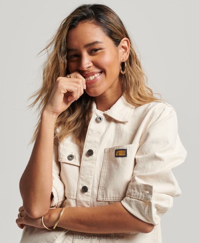 jaqueta de algodão orgânico vintage chore mulheres creme roupas Superdry 2208H1970