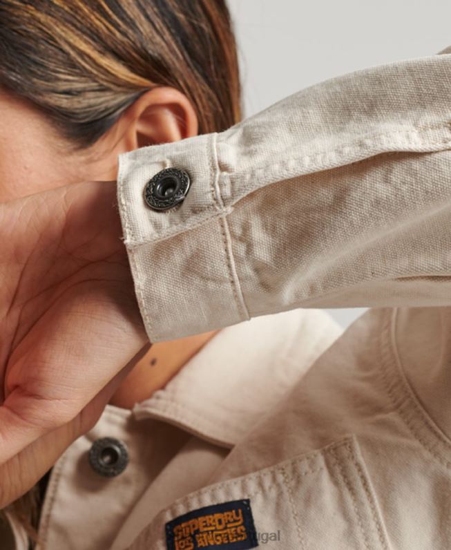 jaqueta de algodão orgânico vintage chore mulheres creme roupas Superdry 2208H1970