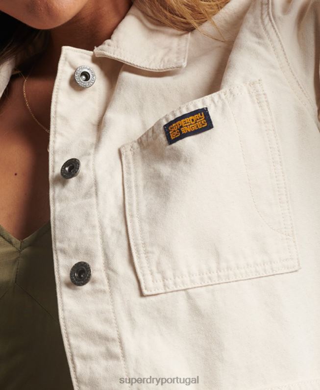 jaqueta de algodão orgânico vintage chore mulheres creme roupas Superdry 2208H1970
