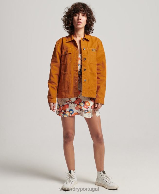 jaqueta de algodão orgânico vintage chore mulheres marrom roupas Superdry 2208H3538