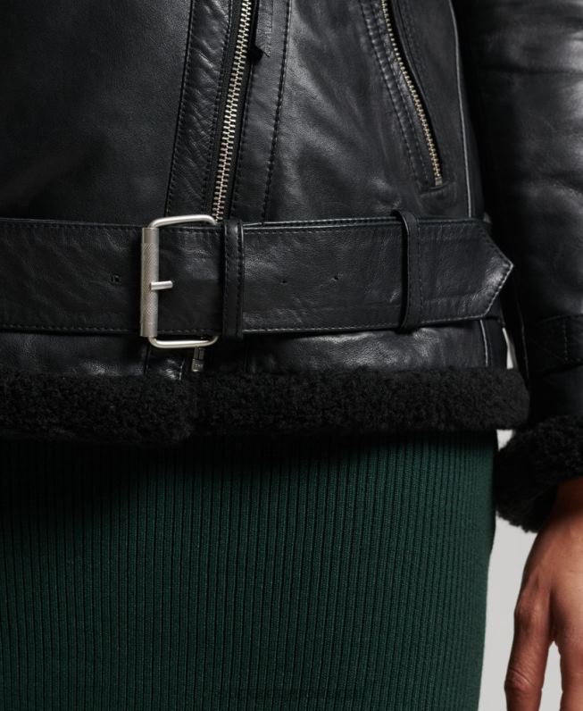 jaqueta de aviador de couro studios mulheres preto roupas Superdry 2208H3569