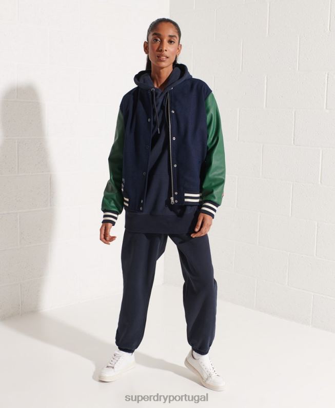 jaqueta de beisebol do time do colégio de lã mulheres marinha roupas Superdry 2208H5464