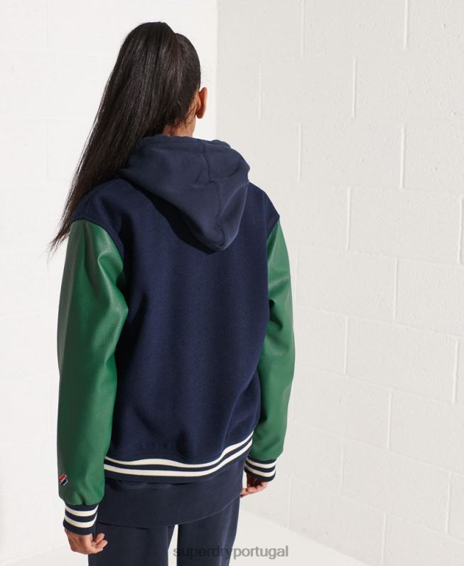 jaqueta de beisebol do time do colégio de lã mulheres marinha roupas Superdry 2208H5464