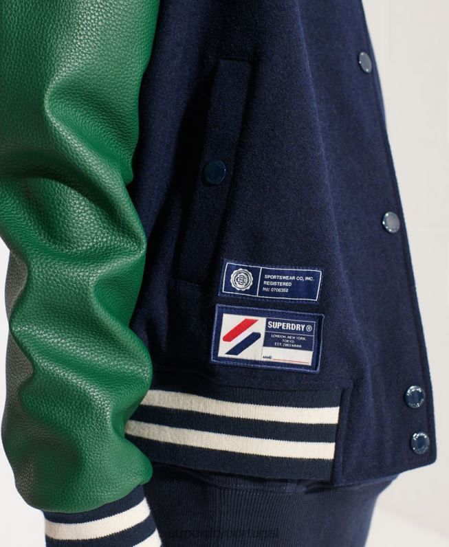jaqueta de beisebol do time do colégio de lã mulheres marinha roupas Superdry 2208H5464