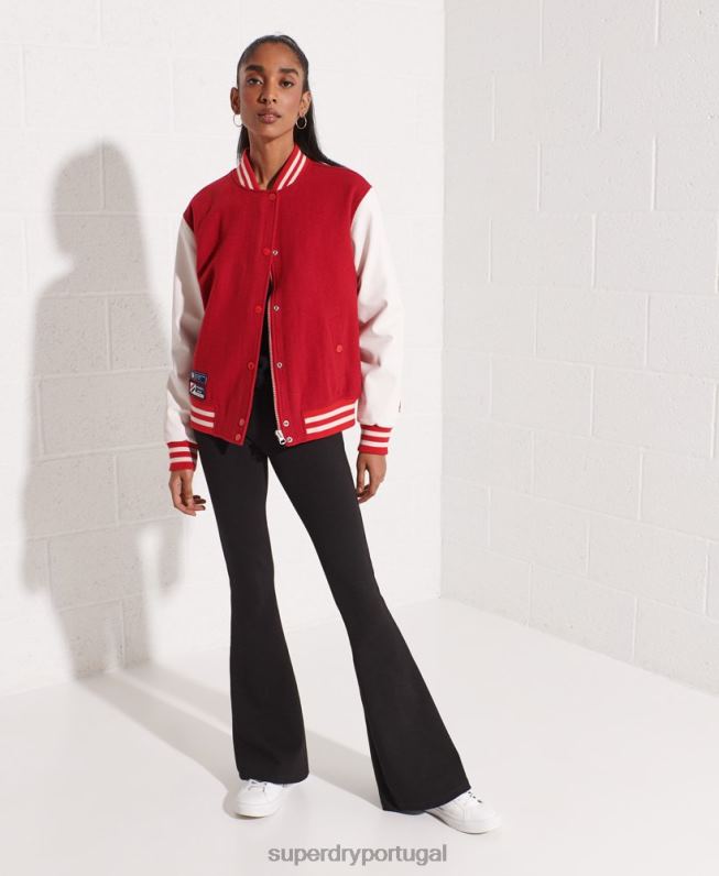 jaqueta de beisebol do time do colégio de lã mulheres vermelho roupas Superdry 2208H5463