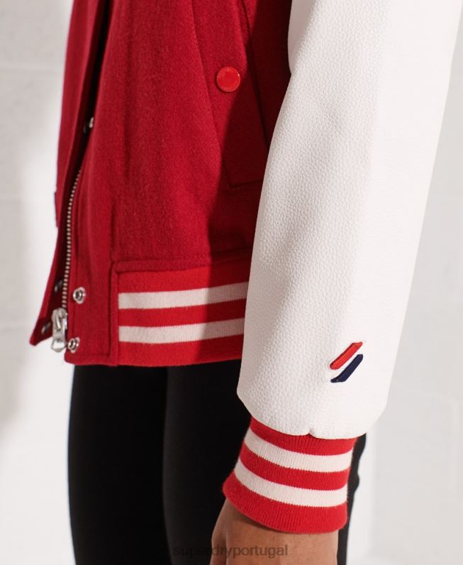 jaqueta de beisebol do time do colégio de lã mulheres vermelho roupas Superdry 2208H5463