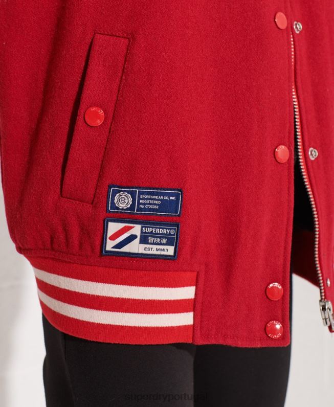 jaqueta de beisebol do time do colégio de lã mulheres vermelho roupas Superdry 2208H5463