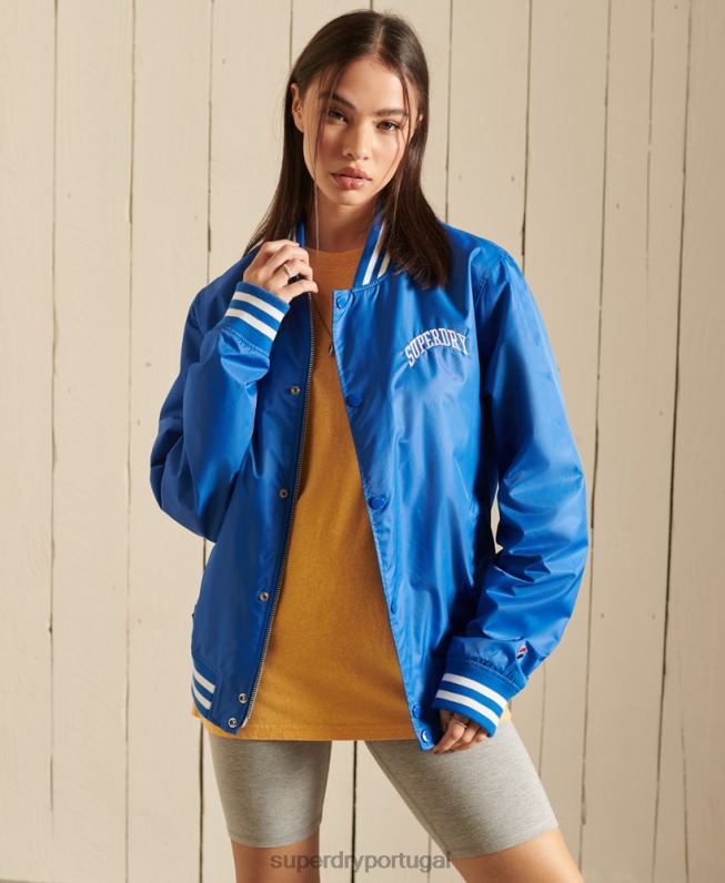 jaqueta de beisebol superdimensionada mulheres azul roupas Superdry 2208H3852