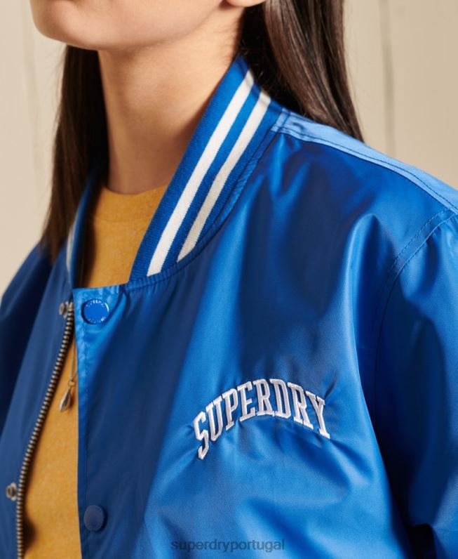 jaqueta de beisebol superdimensionada mulheres azul roupas Superdry 2208H3852