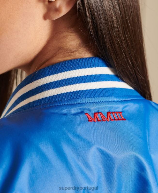 jaqueta de beisebol superdimensionada mulheres azul roupas Superdry 2208H3852