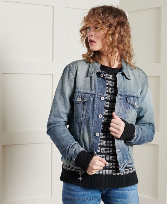 jaqueta de caminhoneiro japonesa seca de edição limitada mulheres azul claro roupas Superdry 2208H3841