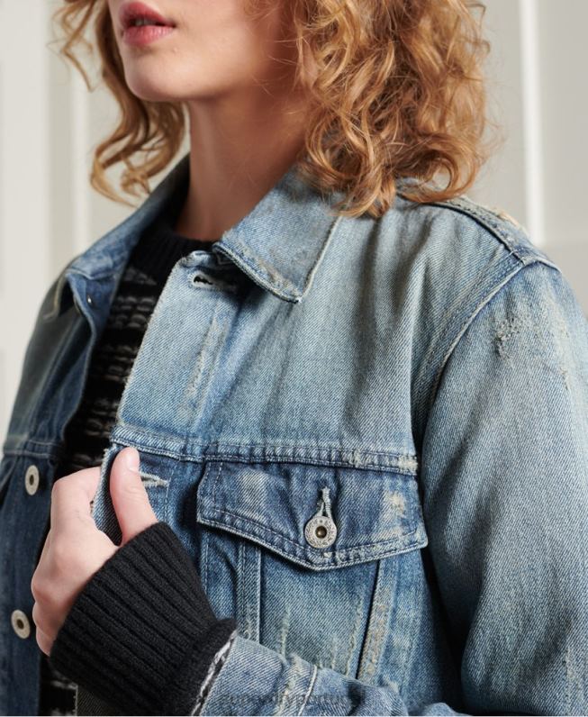 jaqueta de caminhoneiro japonesa seca de edição limitada mulheres azul claro roupas Superdry 2208H3841