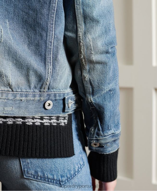 jaqueta de caminhoneiro japonesa seca de edição limitada mulheres azul claro roupas Superdry 2208H3841