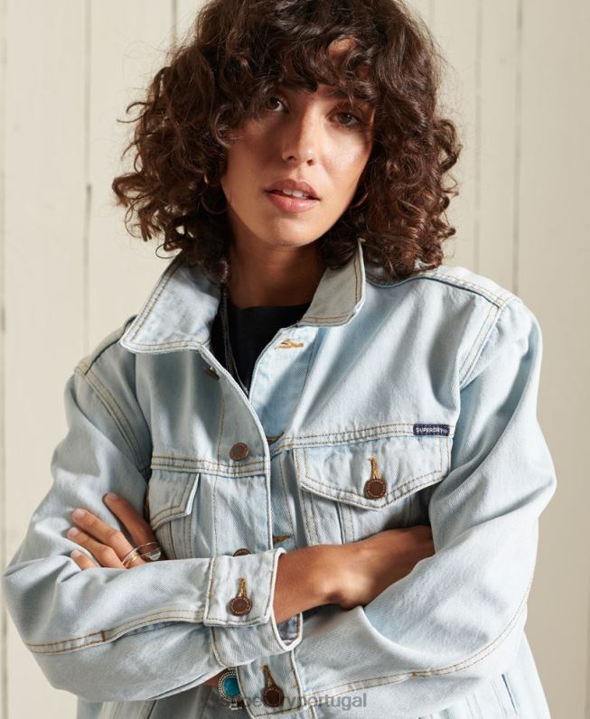 jaqueta de caminhoneiro namorado mulheres azul claro roupas Superdry 2208H5615