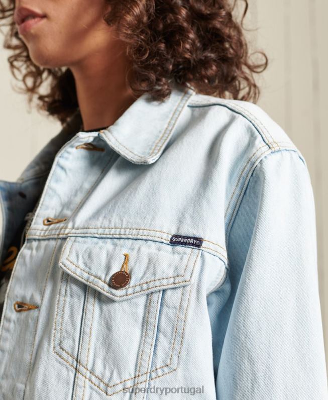jaqueta de caminhoneiro namorado mulheres azul claro roupas Superdry 2208H5615