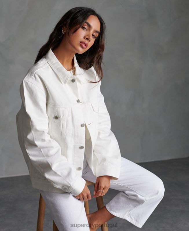 jaqueta de caminhoneiro namorado mulheres branco roupas Superdry 2208H3854