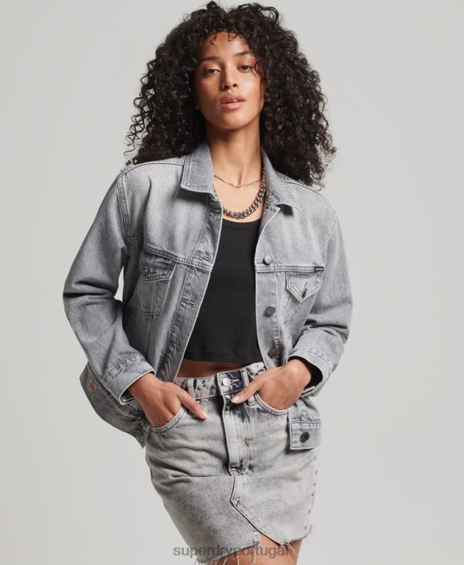 jaqueta de caminhoneiro namorado mulheres cinza roupas Superdry 2208H5430