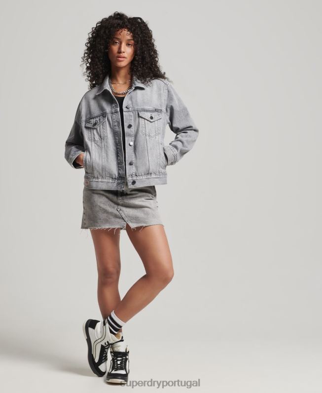 jaqueta de caminhoneiro namorado mulheres cinza roupas Superdry 2208H5430