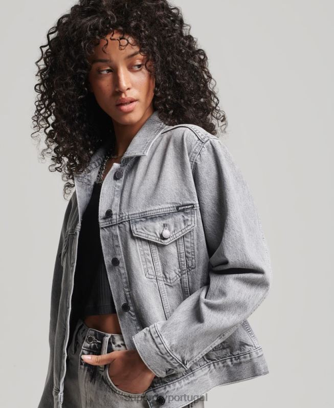 jaqueta de caminhoneiro namorado mulheres cinza roupas Superdry 2208H5430