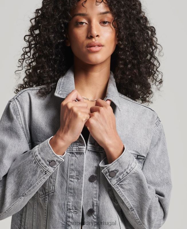 jaqueta de caminhoneiro namorado mulheres cinza roupas Superdry 2208H5430