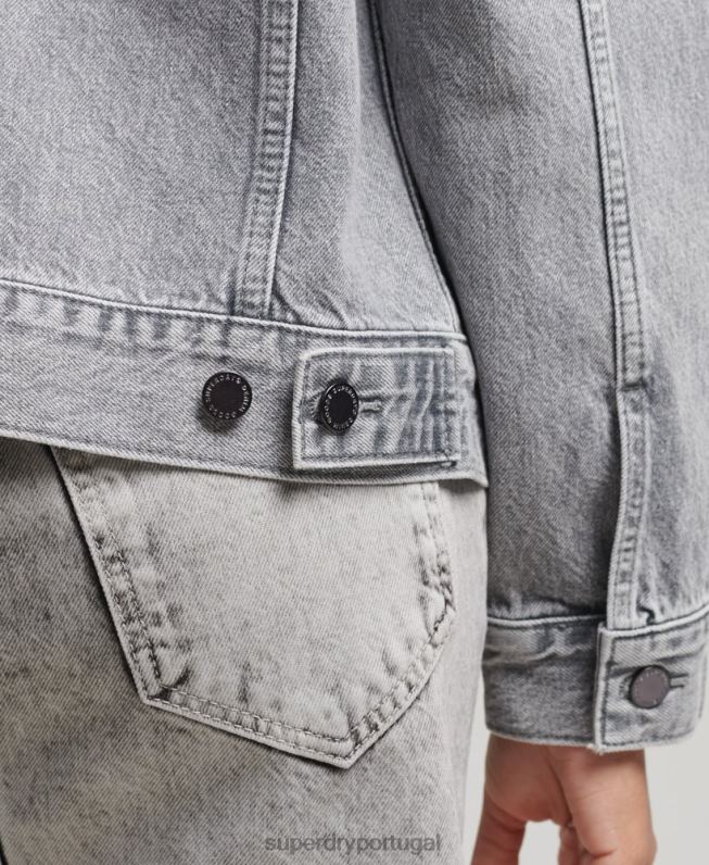 jaqueta de caminhoneiro namorado mulheres cinza roupas Superdry 2208H5430