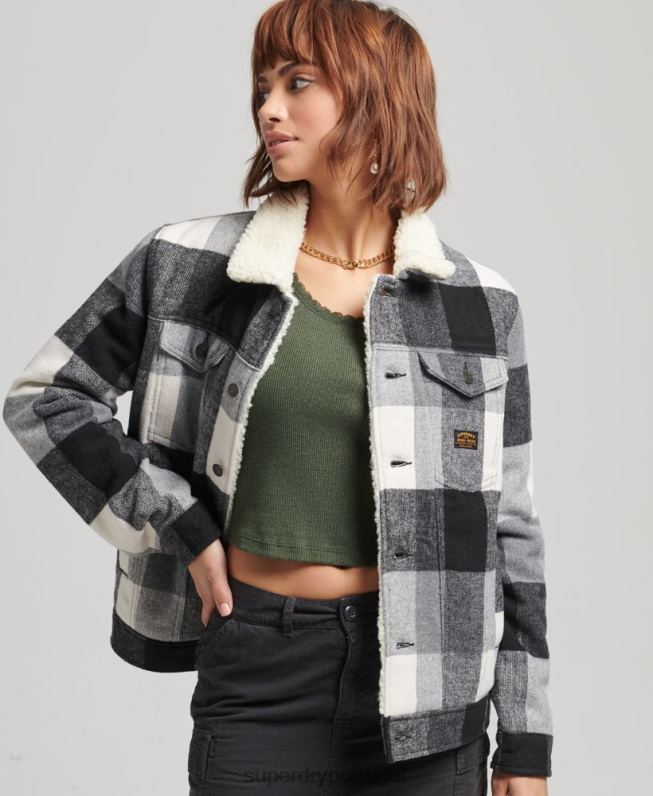 jaqueta de caminhoneiro sherpa oversized de lã mulheres preto roupas Superdry 2208H5564