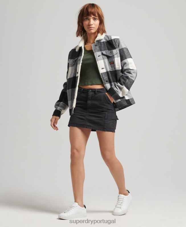 jaqueta de caminhoneiro sherpa oversized de lã mulheres preto roupas Superdry 2208H5727