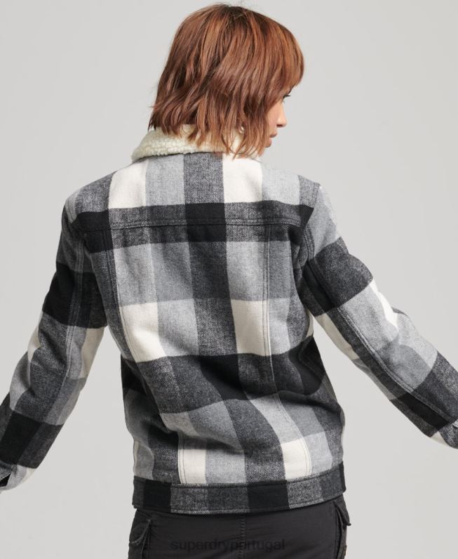jaqueta de caminhoneiro sherpa oversized de lã mulheres preto roupas Superdry 2208H5727