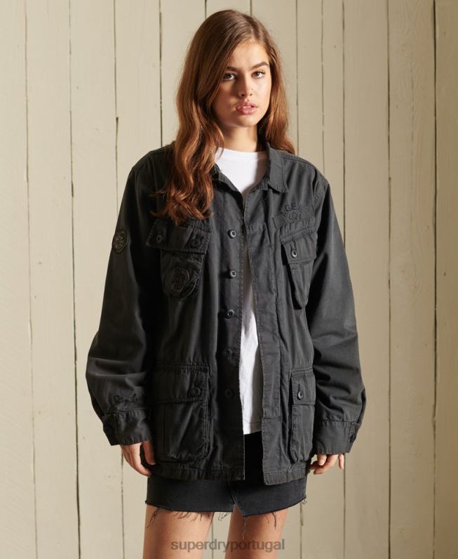 jaqueta de combate de grandes dimensões mulheres cinza escuro roupas Superdry 2208H5567