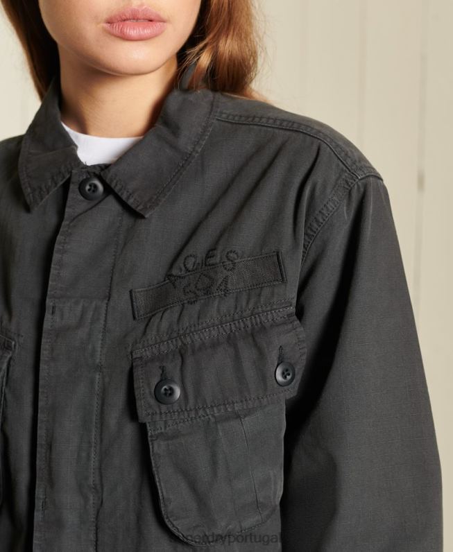 jaqueta de combate de grandes dimensões mulheres cinza escuro roupas Superdry 2208H5567