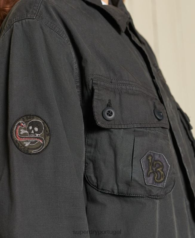 jaqueta de combate de grandes dimensões mulheres cinza escuro roupas Superdry 2208H5567
