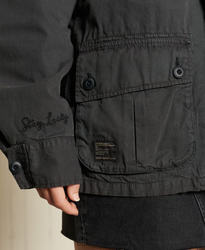 jaqueta de combate de grandes dimensões mulheres cinza escuro roupas Superdry 2208H5567