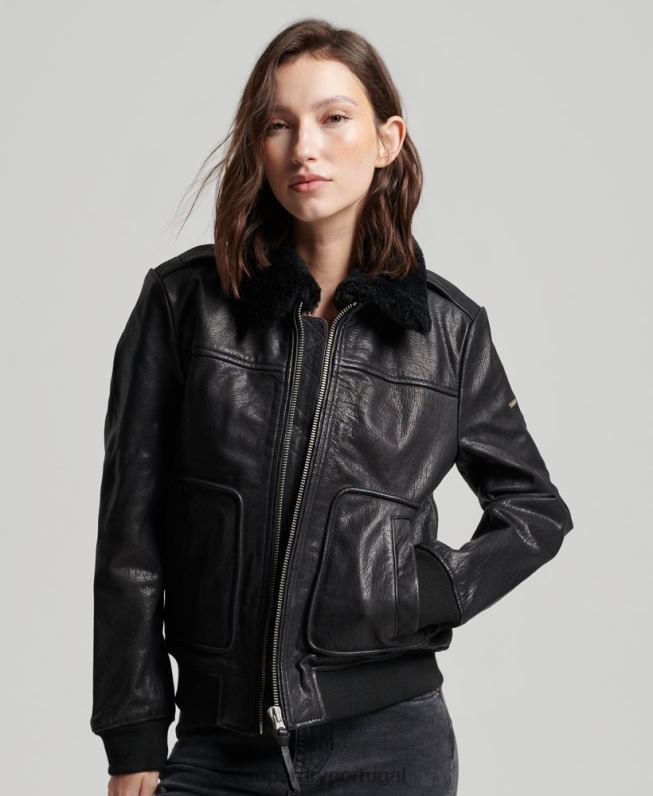 jaqueta de couro aviador mulheres preto roupas Superdry 2208H5702