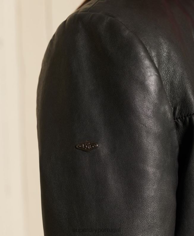 jaqueta de couro oversized moto biker mulheres preto roupas Superdry 2208H5605